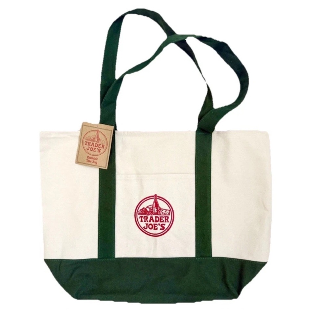 Trader Joe’s Canvas‎ Tote Bag Green Large Reusable Grocery Bag NWT